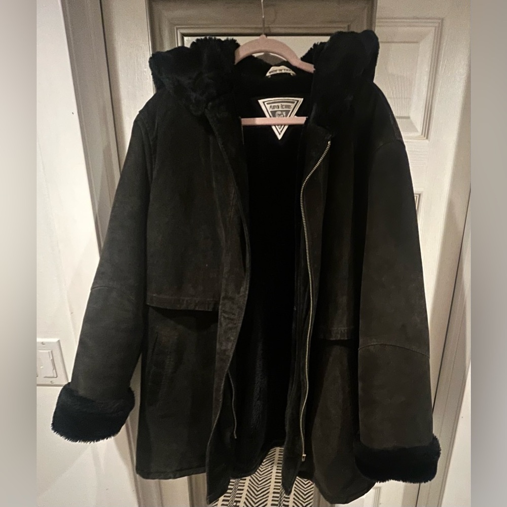 Marvin Richards Vintage Suede Plush Teddy Jacket with Hood